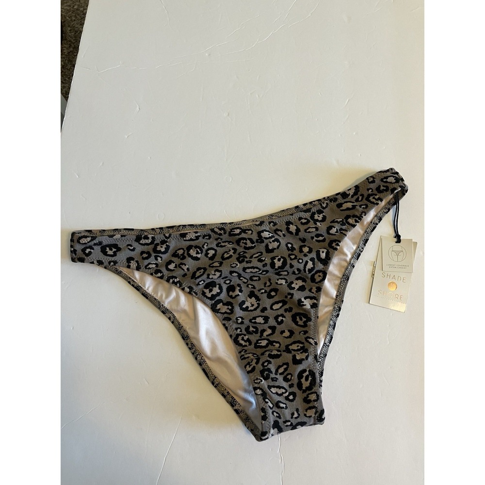 Shade & Shore Bikini Bottom Women M Brown NWT Jacquard Textured Extra Cheeky